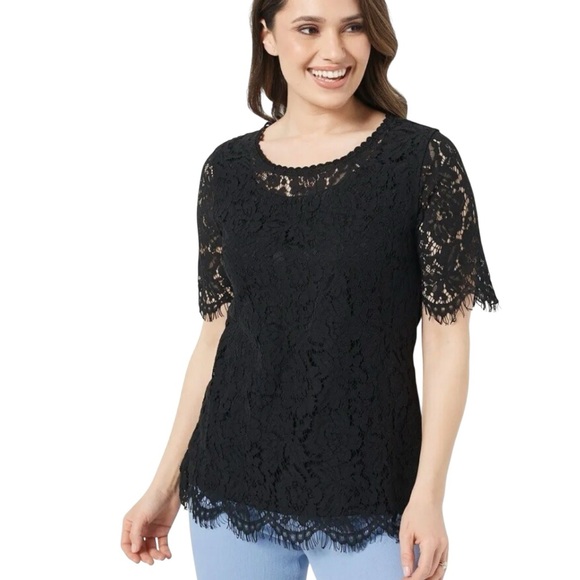 PHILOSOPHY BLACK LACE SCOOP NECK TOP 2X - Picture 1 of 1